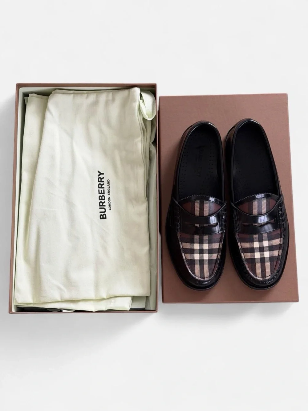EUC BURBERRY Shane Check Penny Loafers